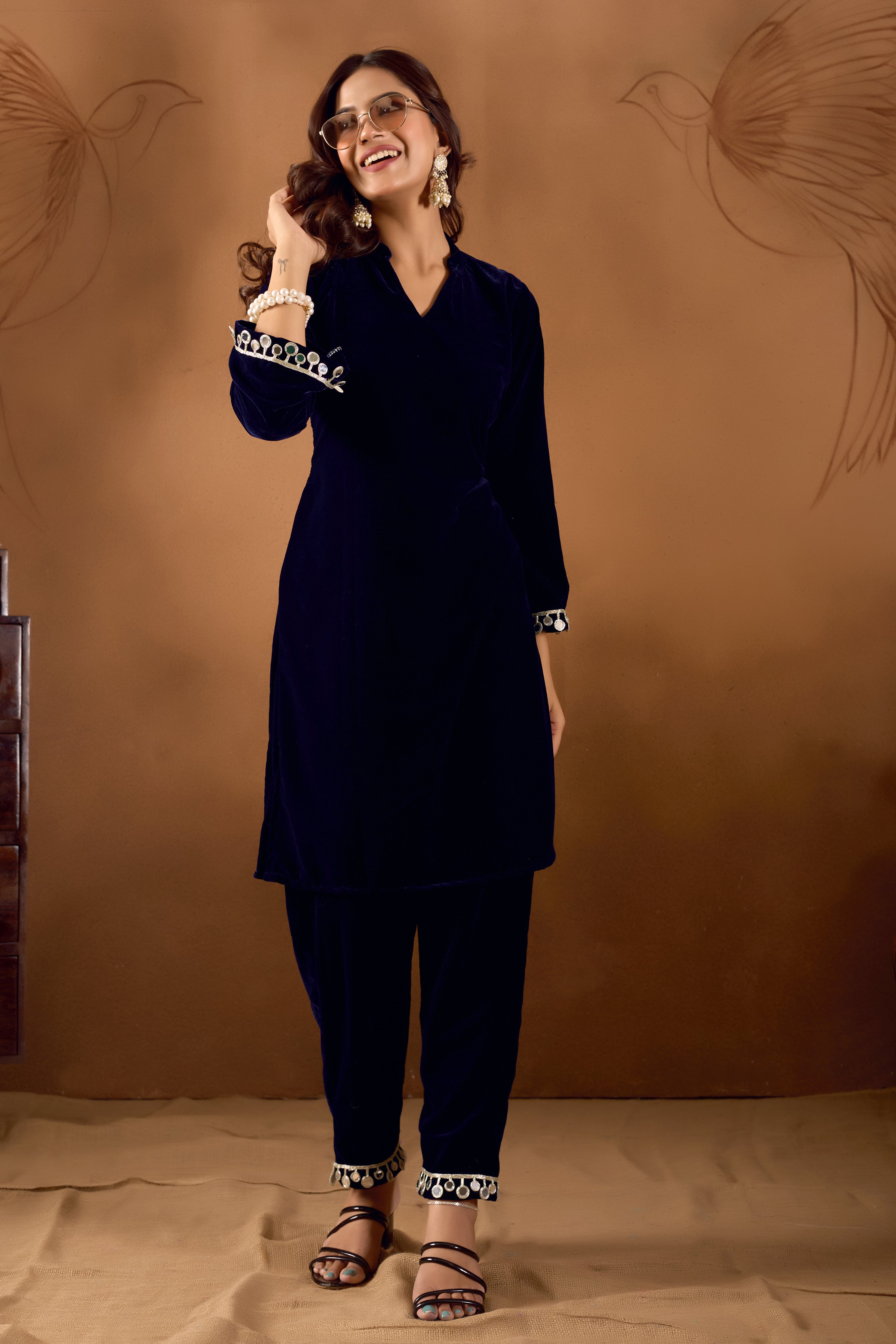 Premium Velvet Navy Blue Co-Ord Set