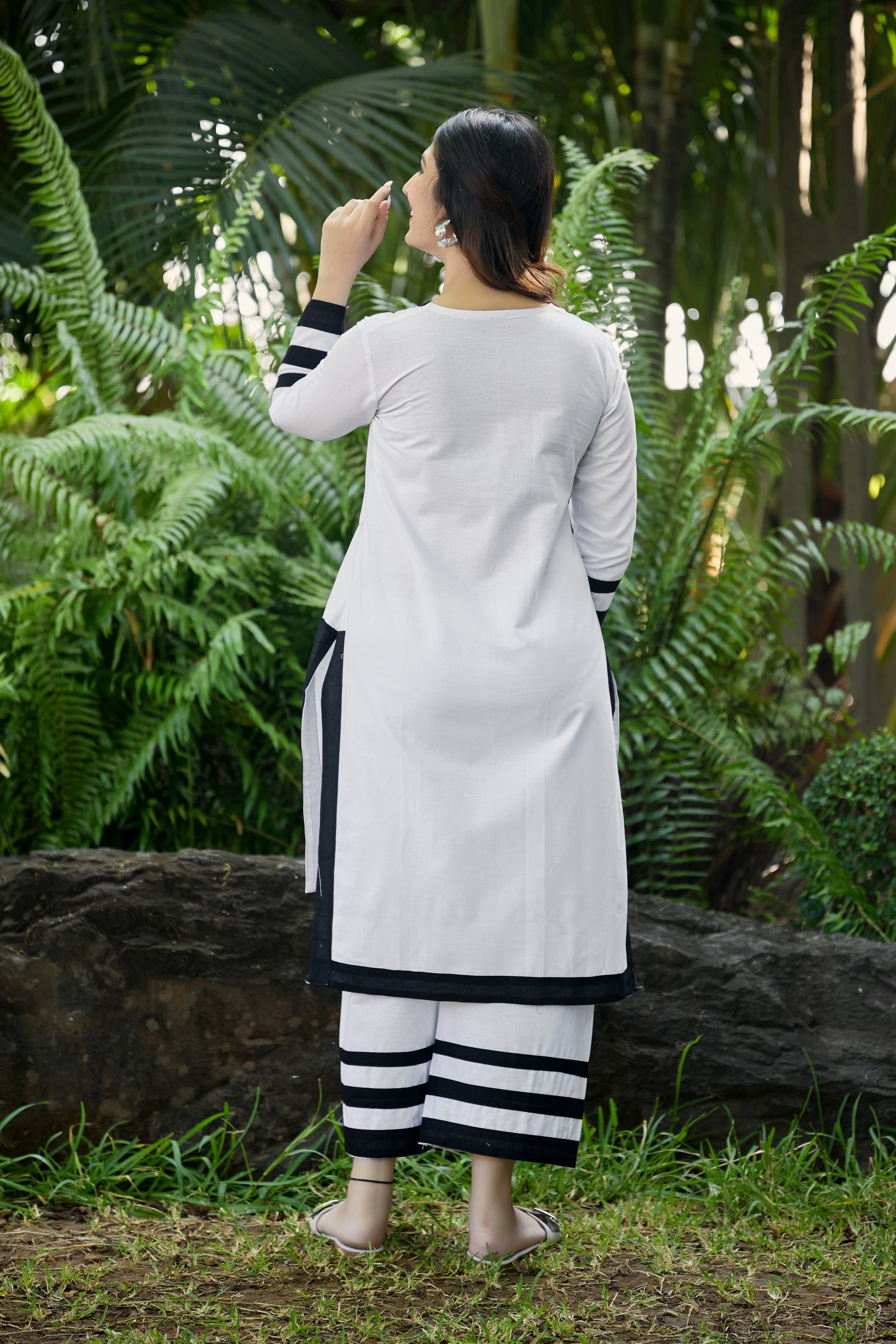 Elegant White & Black Contrast Co-Ord Set