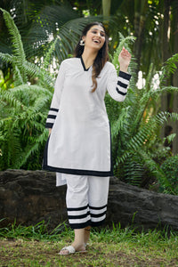 Elegant White & Black Contrast Co-Ord Set