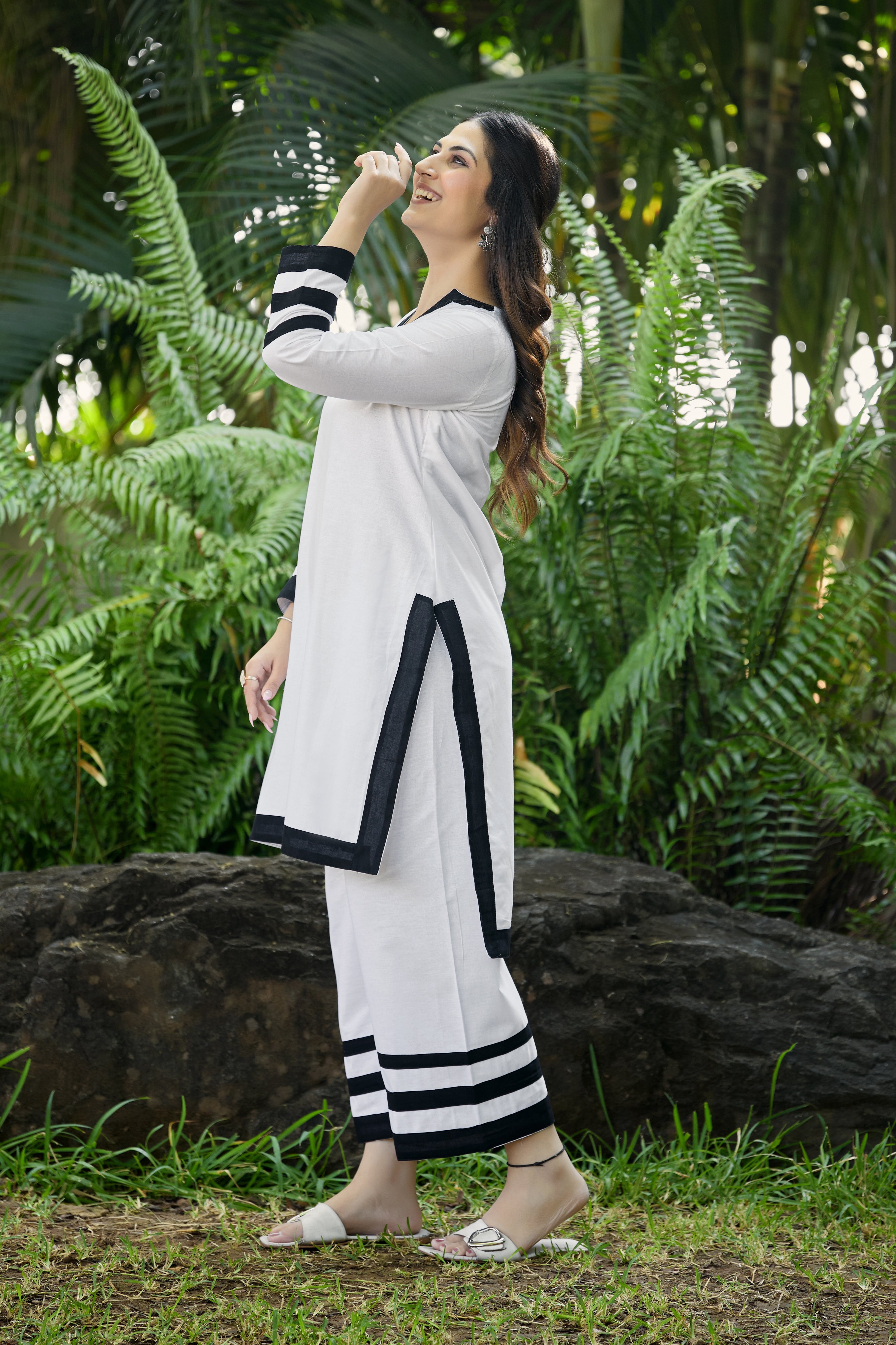 Elegant White & Black Contrast Co-Ord Set