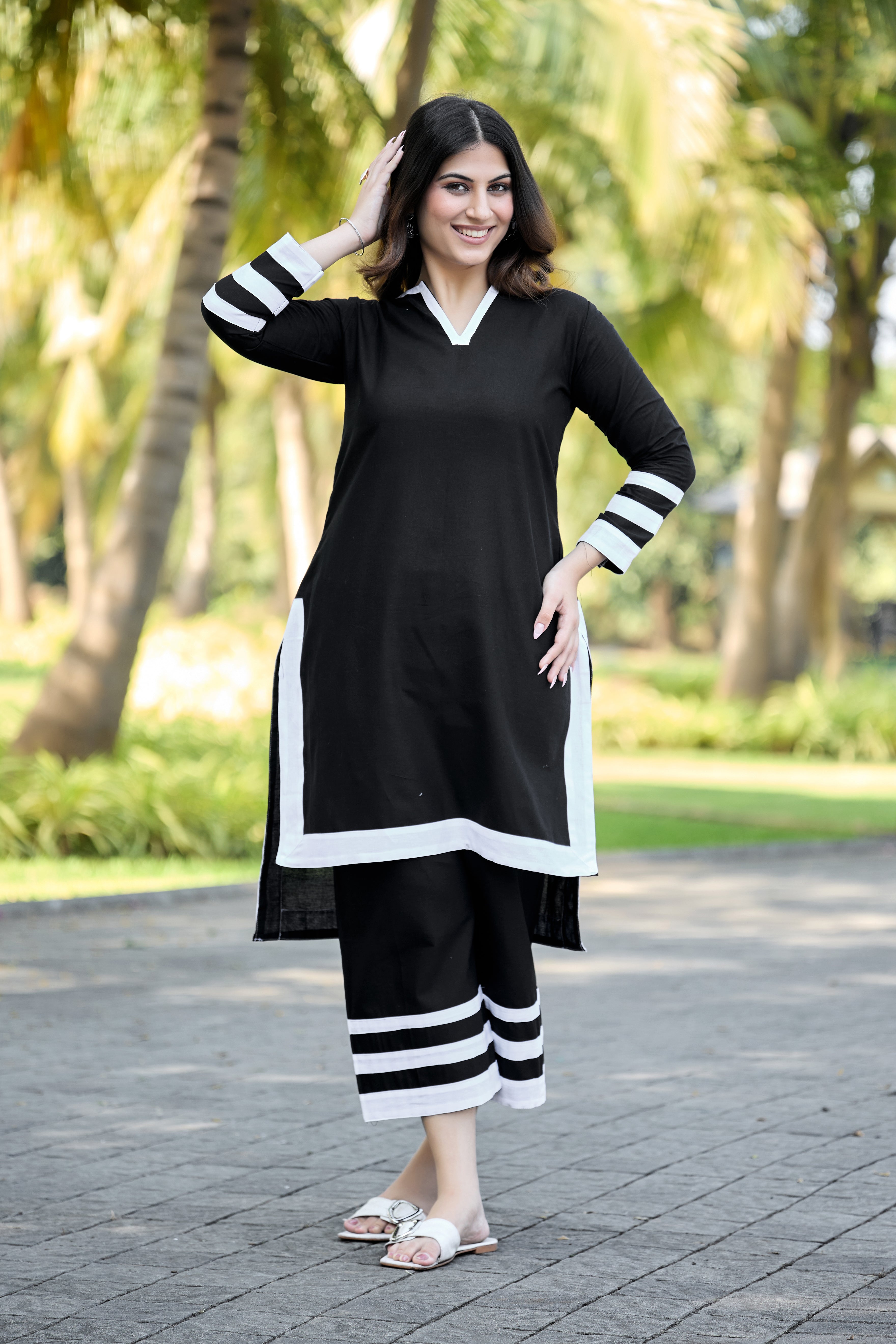 Elegant White & Black Contrast Co-Ord Set