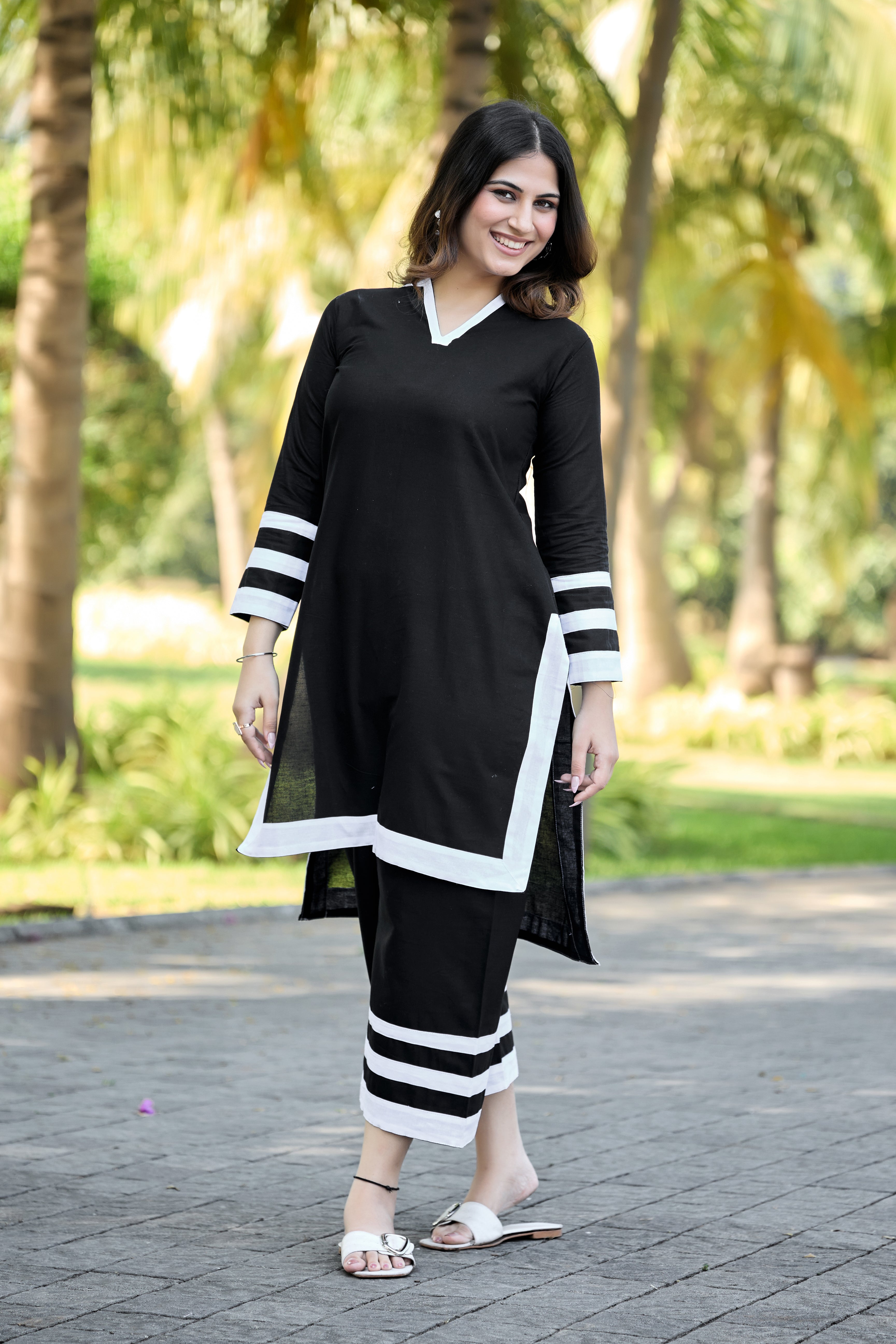 Elegant White & Black Contrast Co-Ord Set