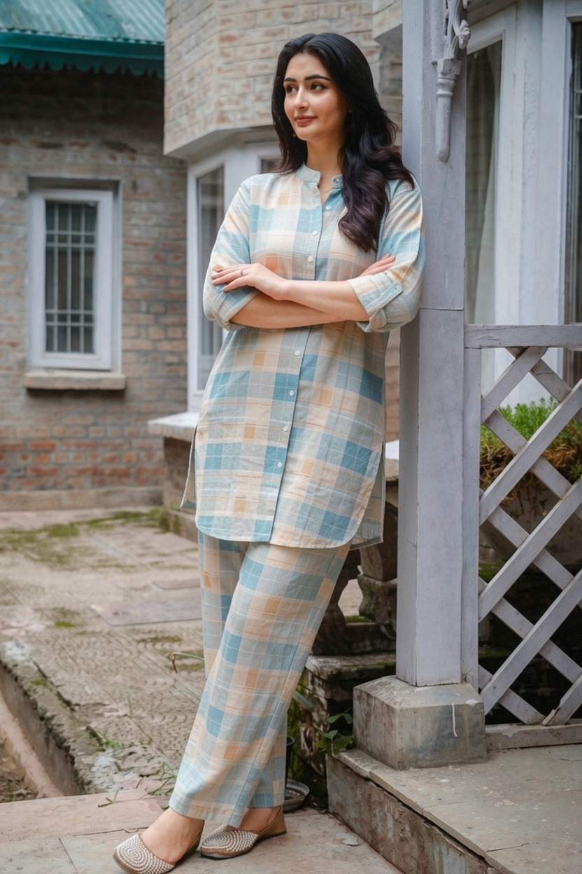 Sky Blue Premium Pure Cotton Co-Ord Set