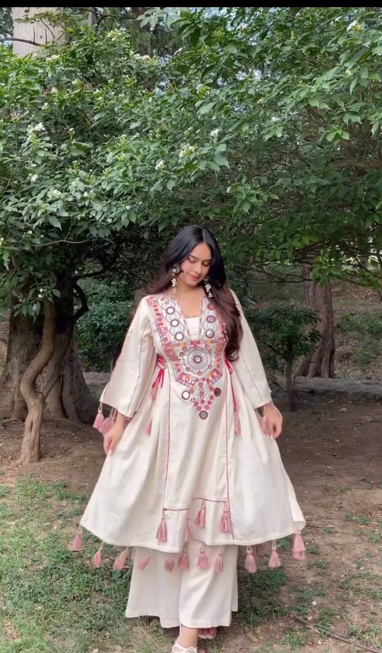 Pure Khadi Cotton Embroidered Top & Plazzo Set