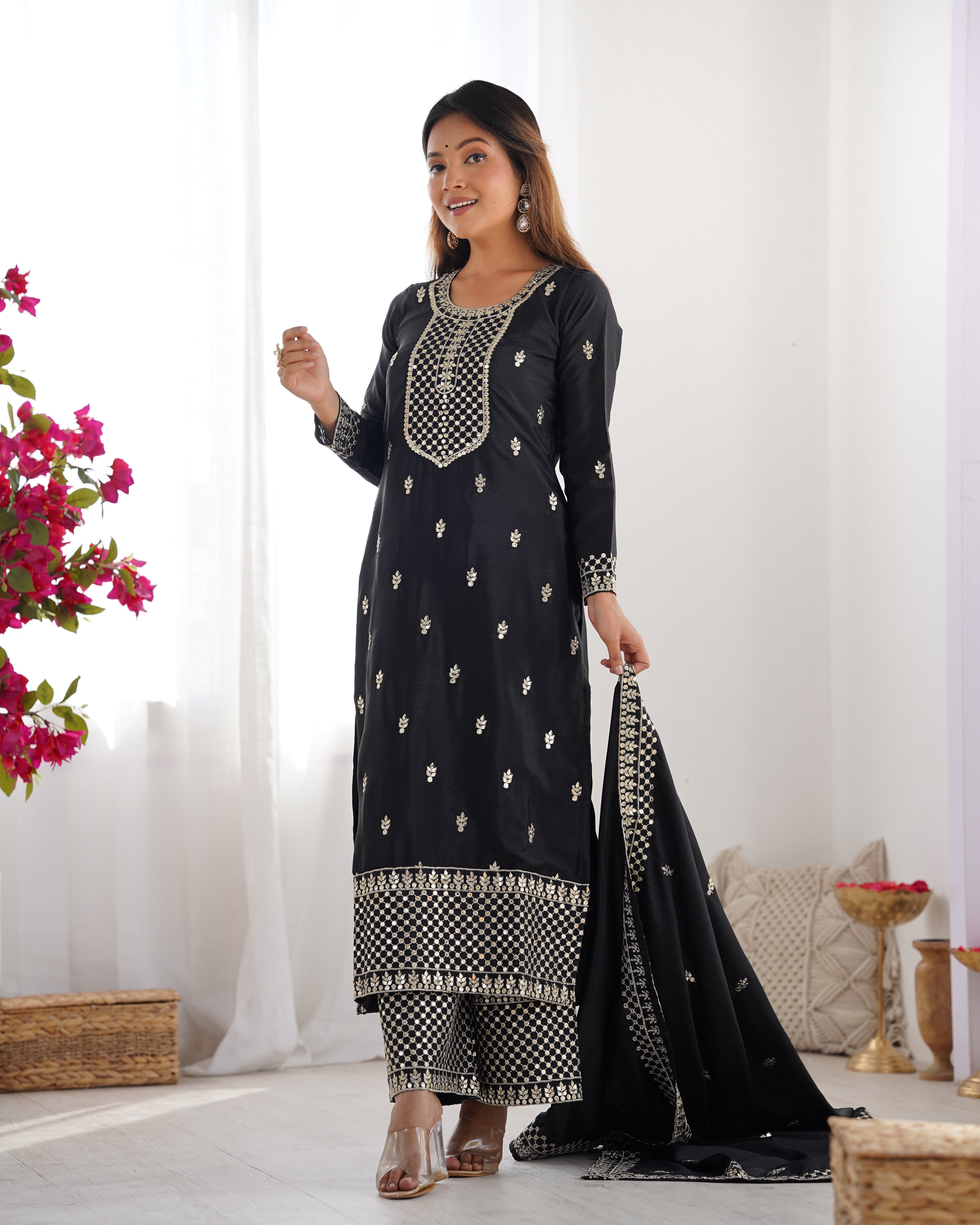 Ethereal Chic Pure Chinon Silk Straight Kurta Set