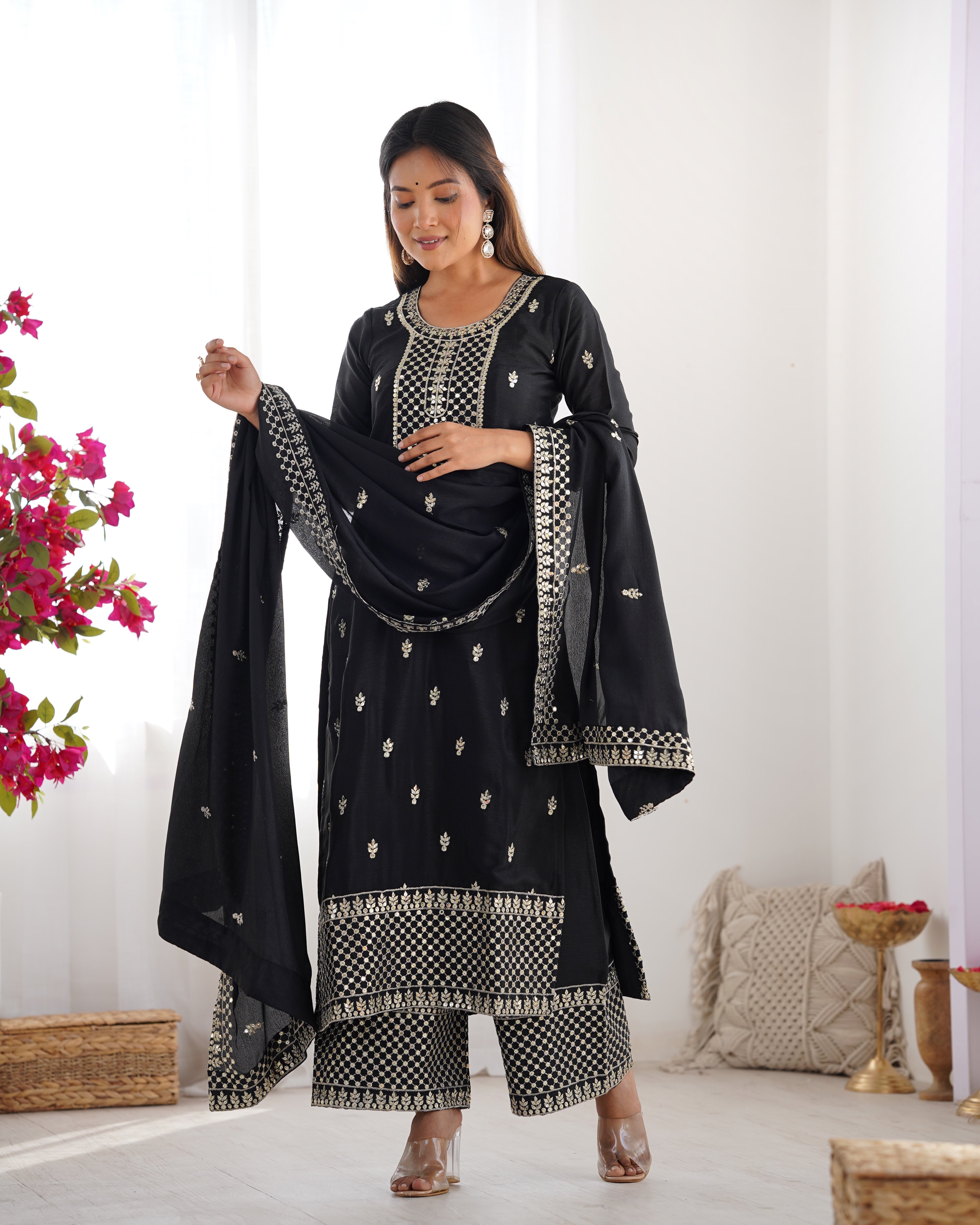 Ethereal Chic Pure Chinon Silk Straight Kurta Set