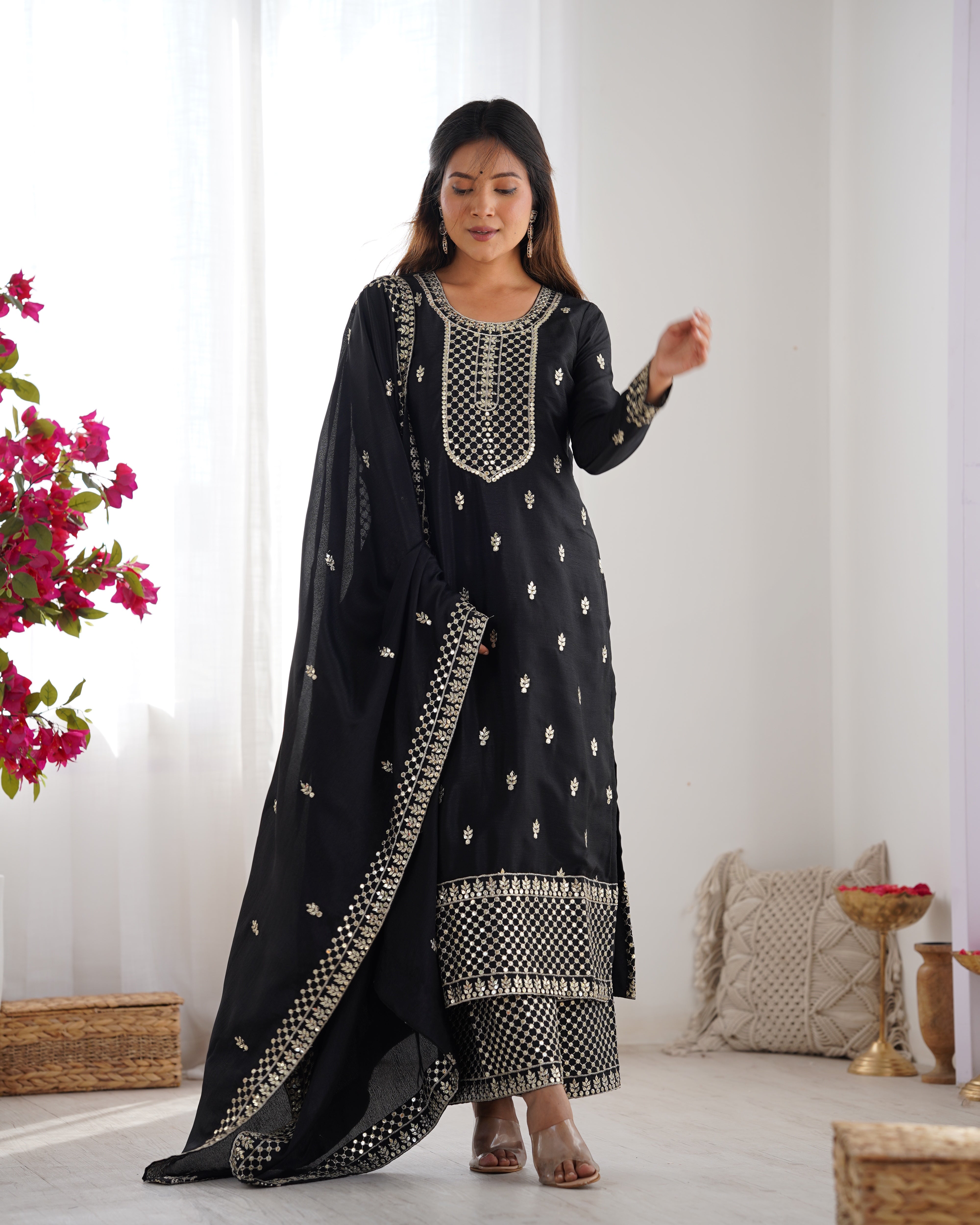 Ethereal Chic Pure Chinon Silk Straight Kurta Set