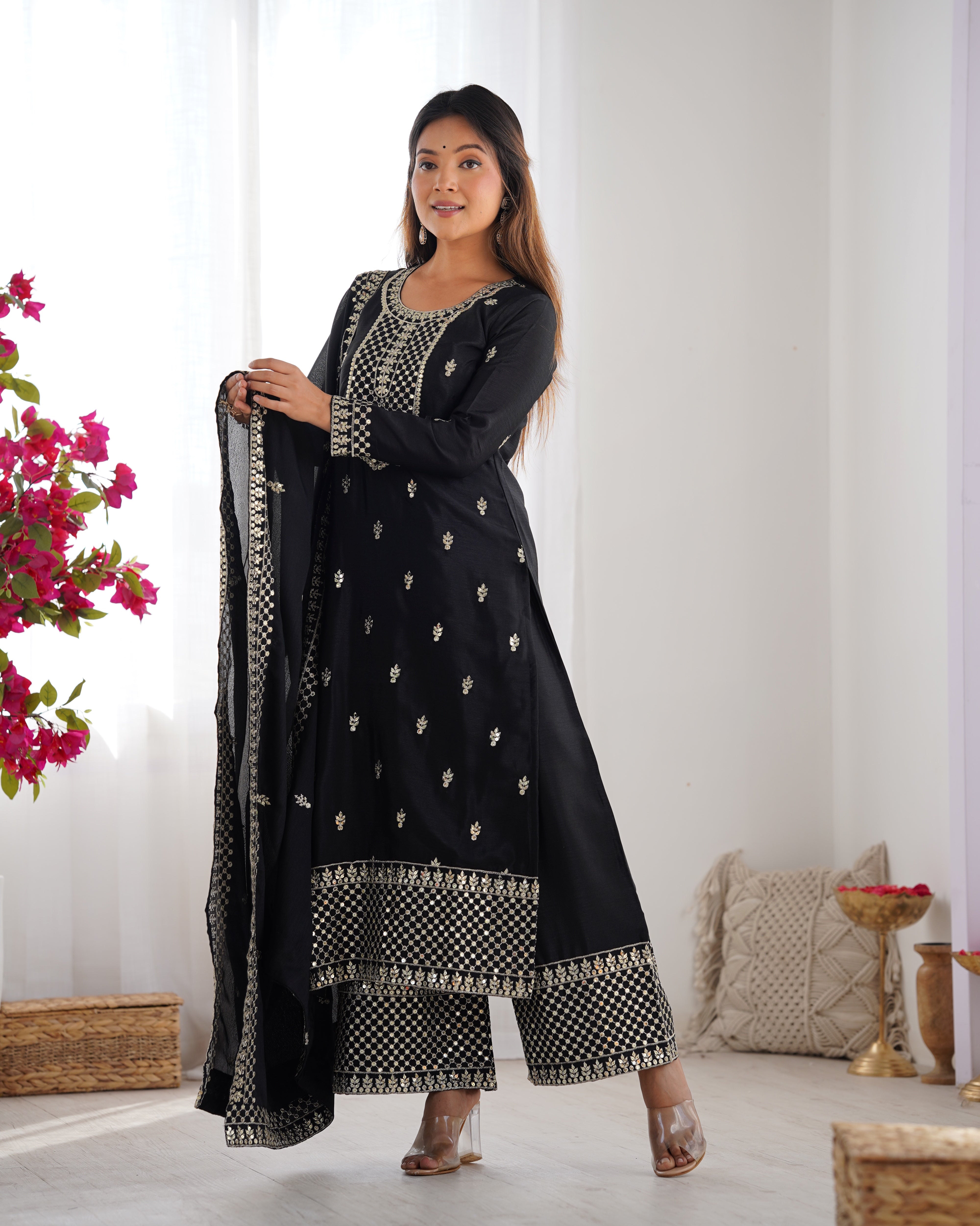 Ethereal Chic Pure Chinon Silk Straight Kurta Set
