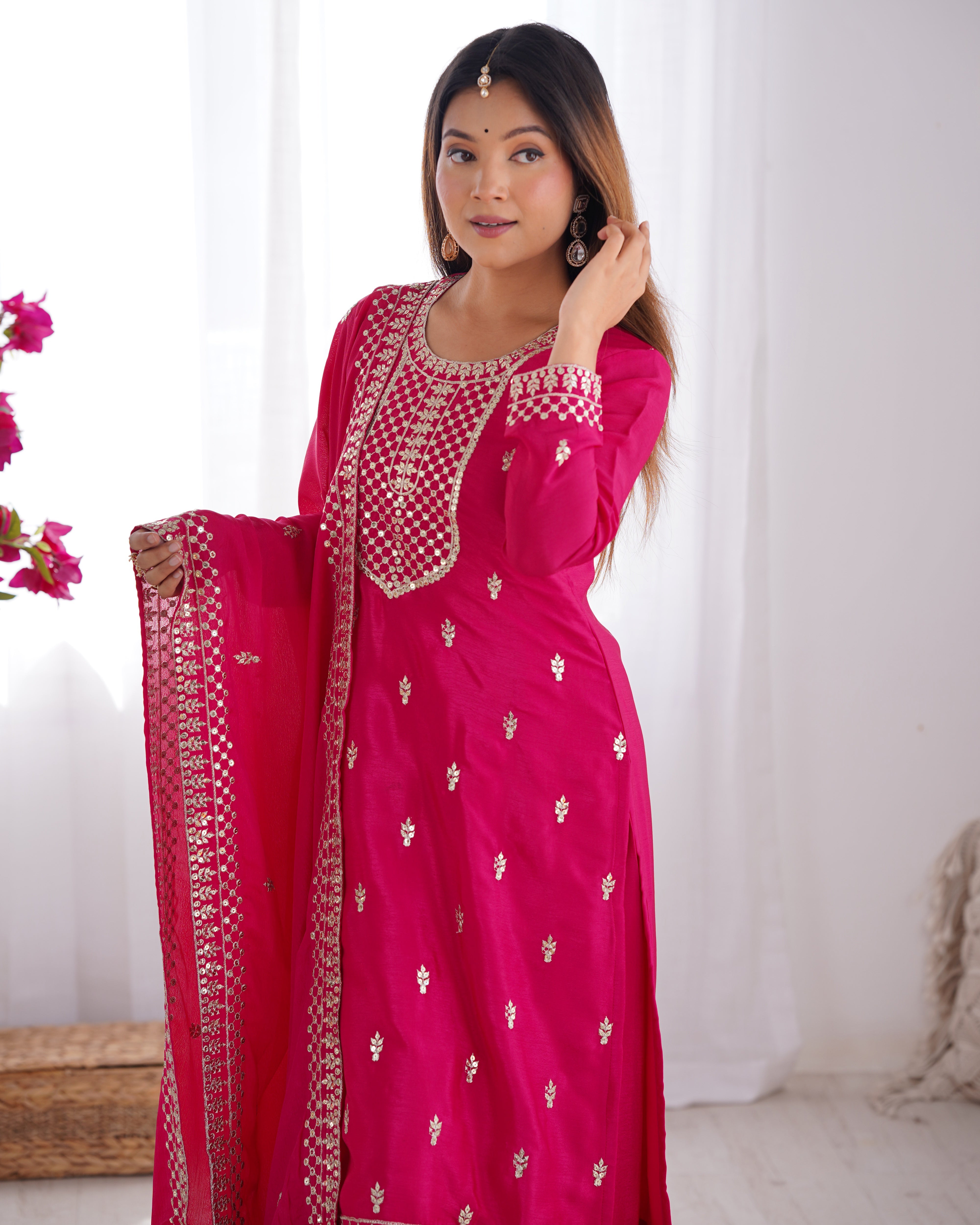 Ethereal Chic Pure Chinon Silk Straight Kurta Set