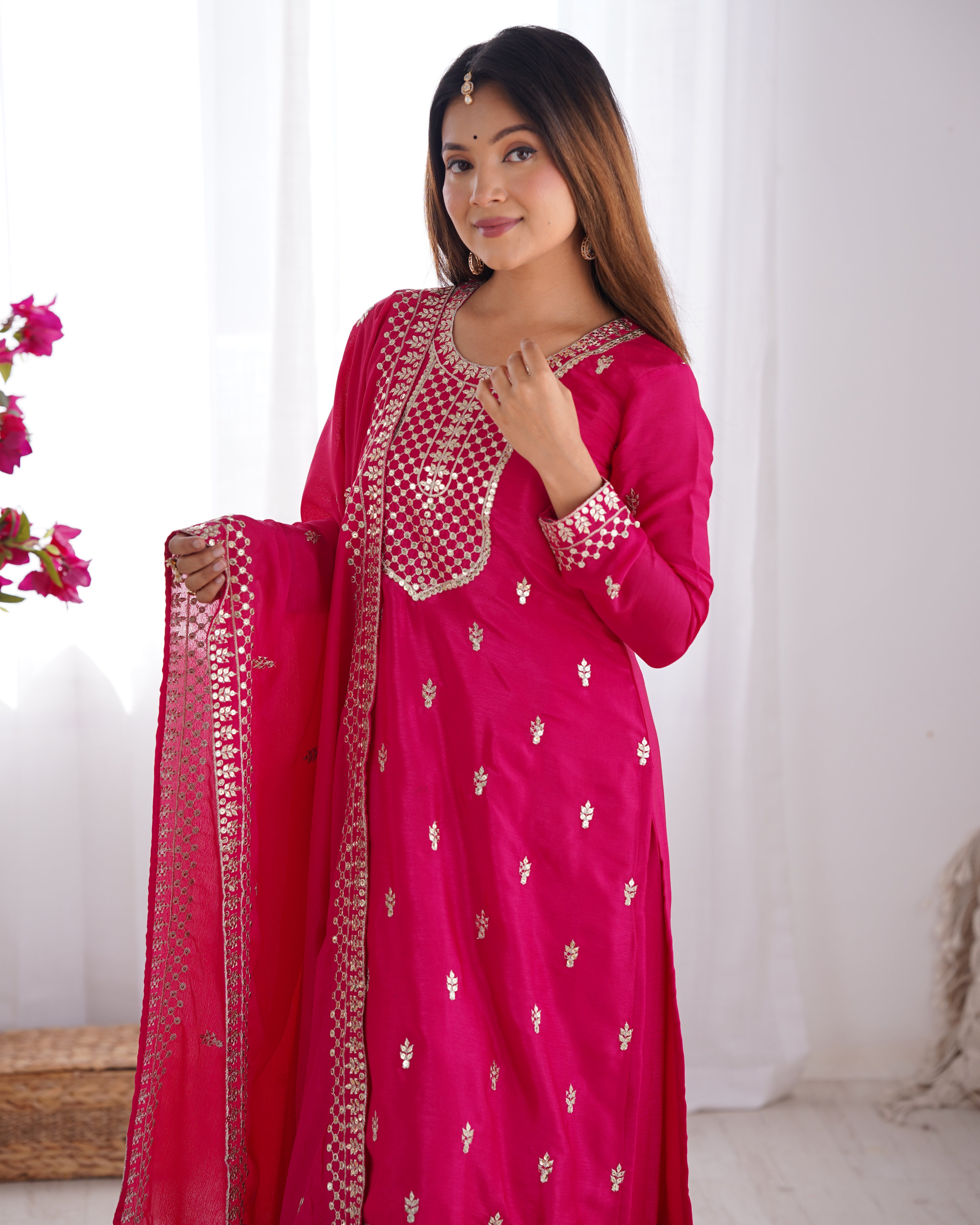 Ethereal Chic Pure Chinon Silk Straight Kurta Set