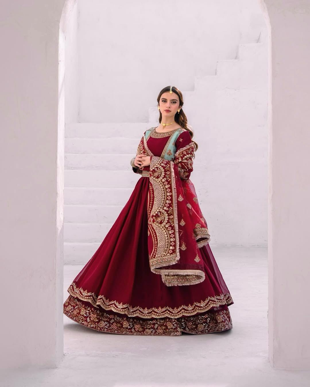 Elegant Embroidered Faux Georgette Gown with Dupatta Set
