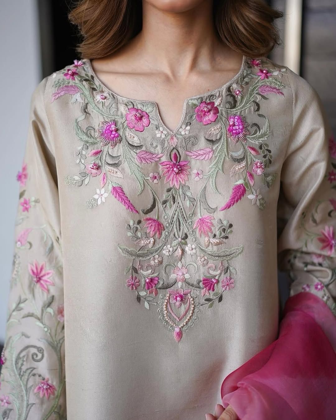 Graceful French Crape Embroidered Kurta Set