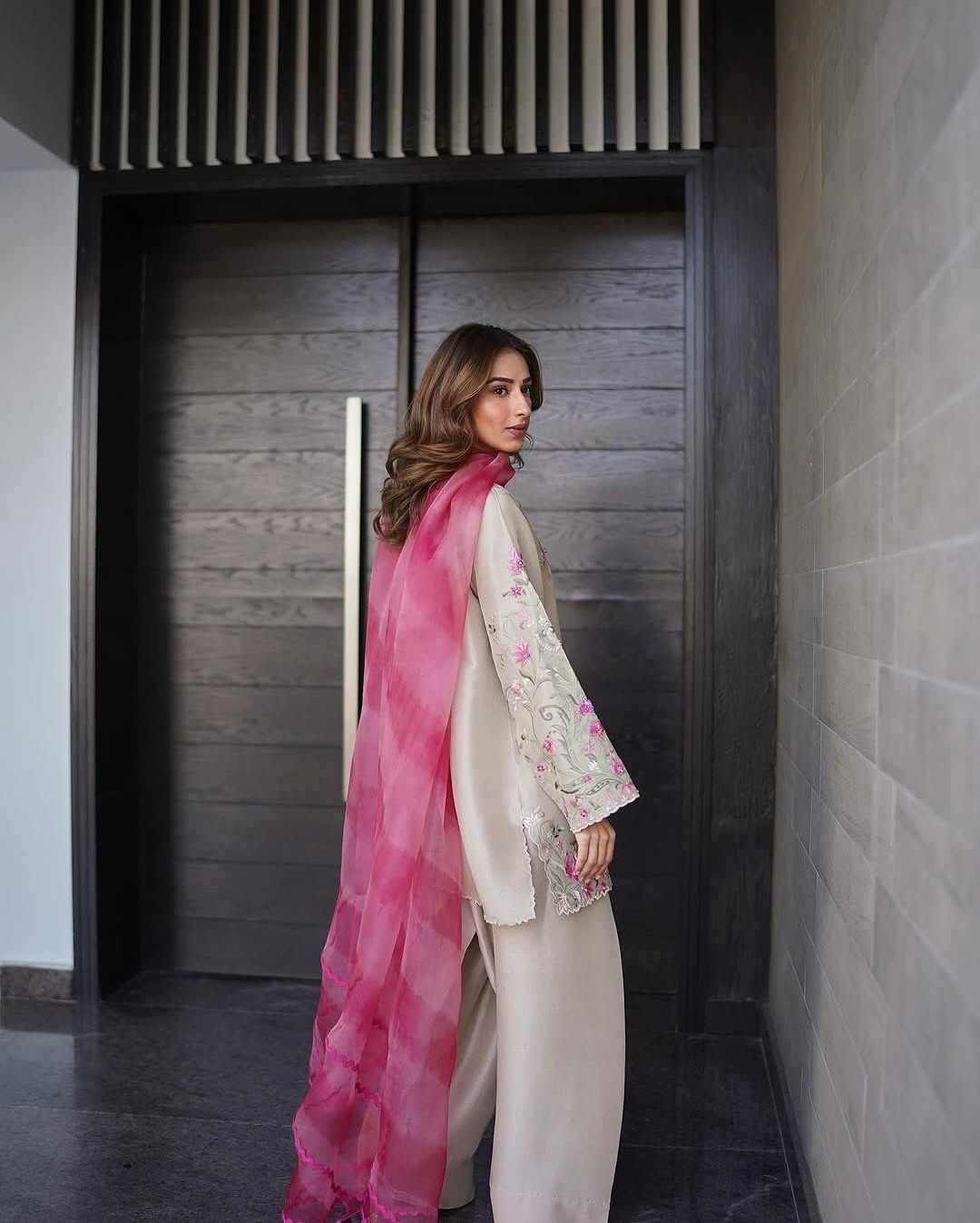 Graceful French Crape Embroidered Kurta Set