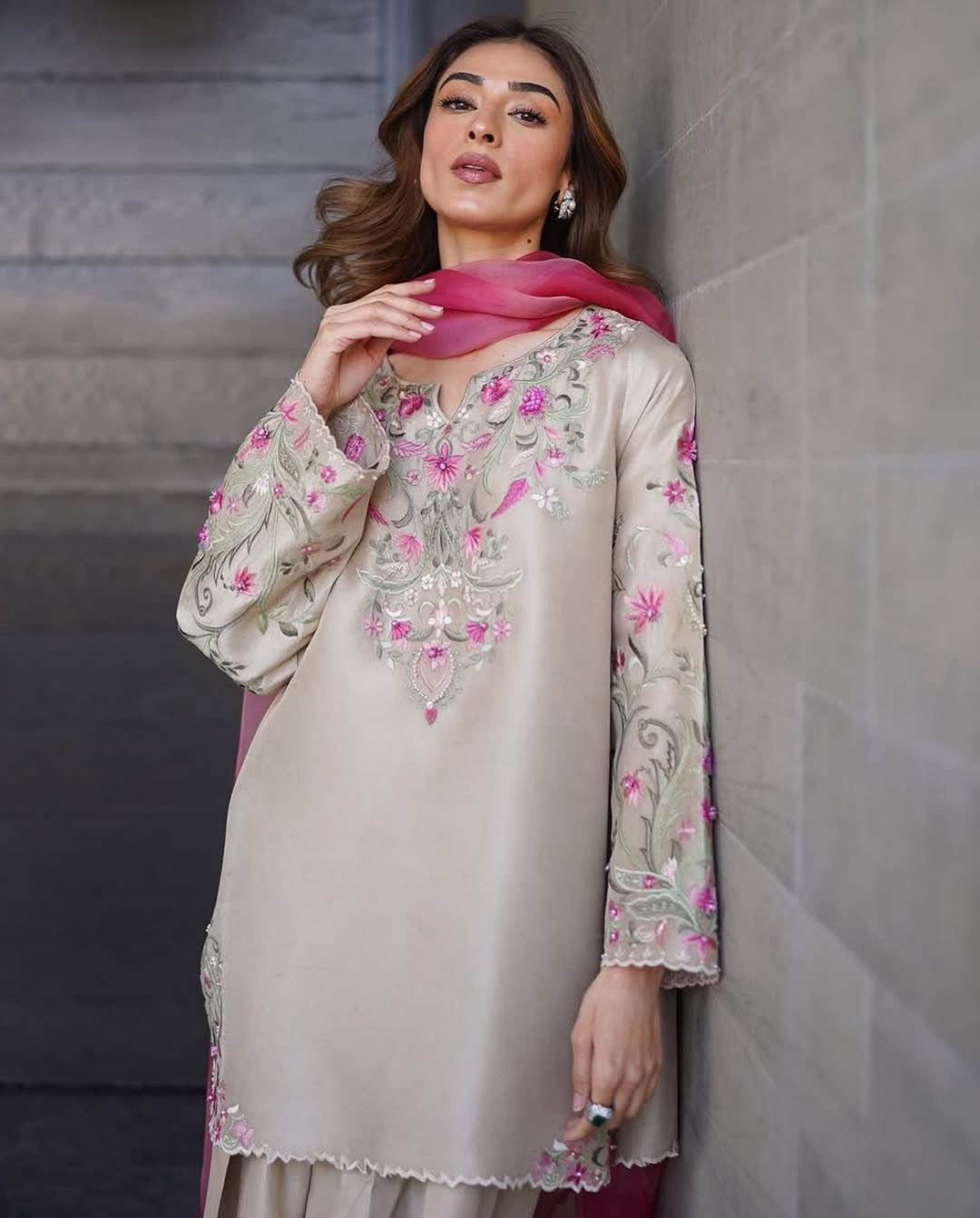 Graceful French Crape Embroidered Kurta Set