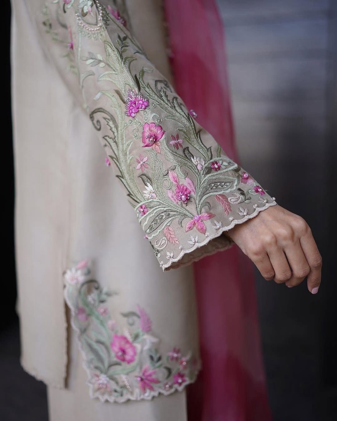 Graceful French Crape Embroidered Kurta Set