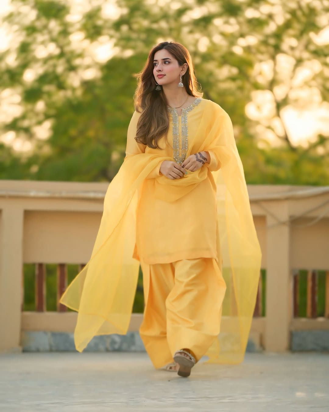 Designer Yellow  Faux Georgette Embroidered Suit Set