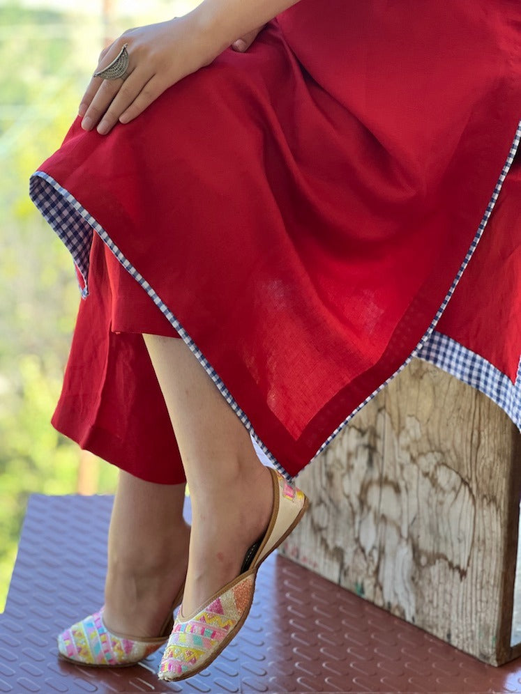 Classic Red Pure Cotton Co-Ord Kurti Set