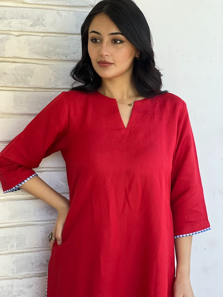 Classic Red Pure Cotton Co-Ord Kurti Set