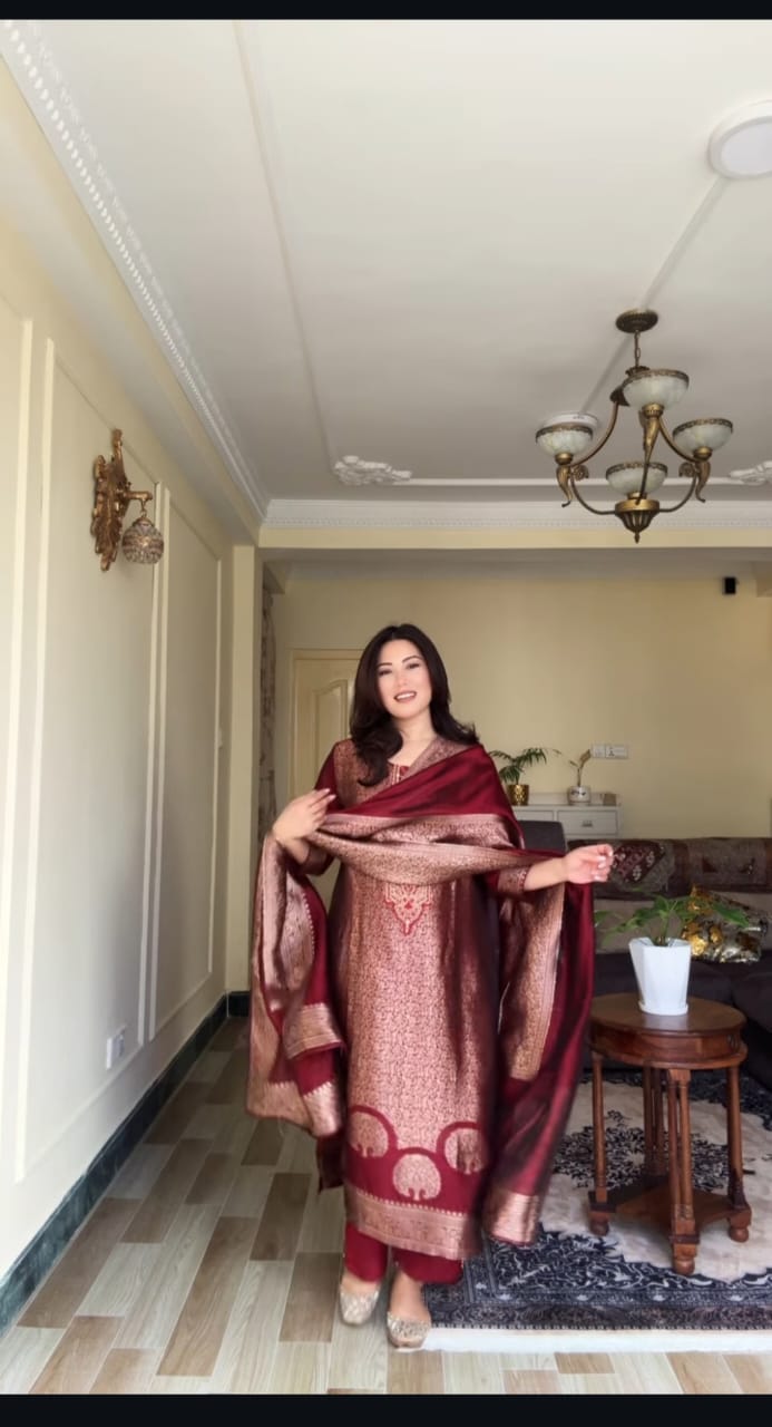 Maroon Pure Banarasi Suit Set