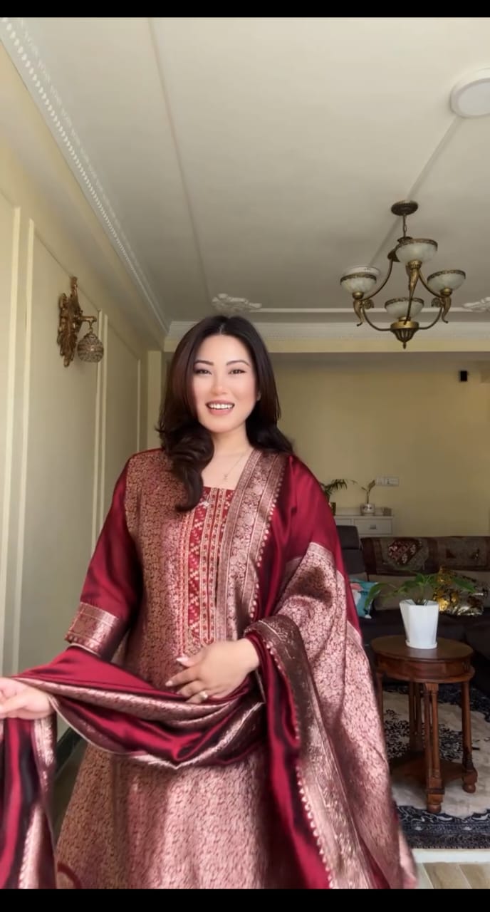 Maroon Pure Banarasi Suit Set