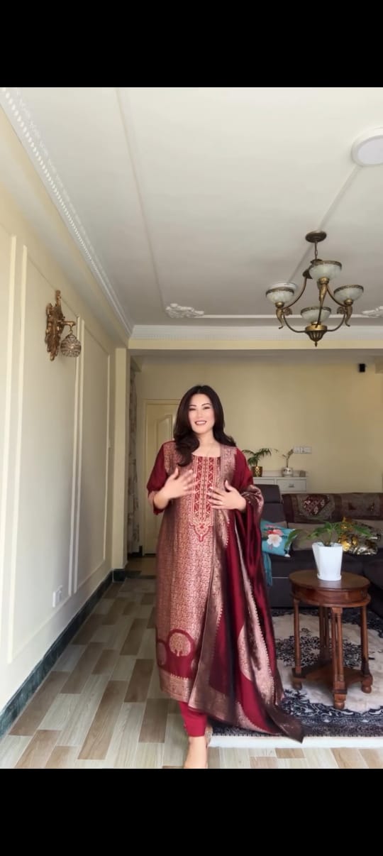 Maroon Pure Banarasi Suit Set