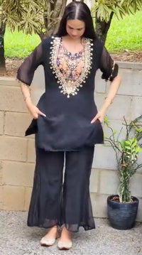 Elegant Organza Kurti Set with Palazzo & Blouse
