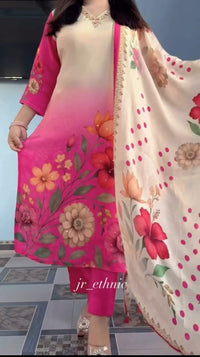 Beautiful Soft Silk Designer Kurti Pant Dupatta Set