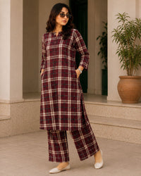 Classic Maroon Check Co-Ord Set