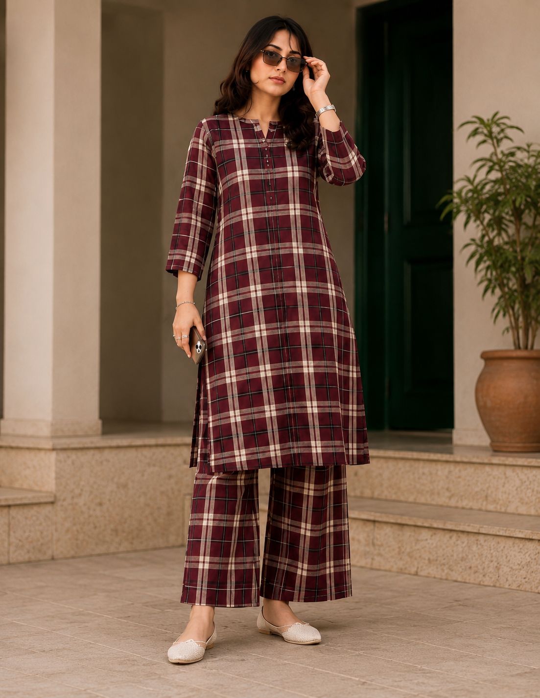Classic Maroon Check Co-Ord Set