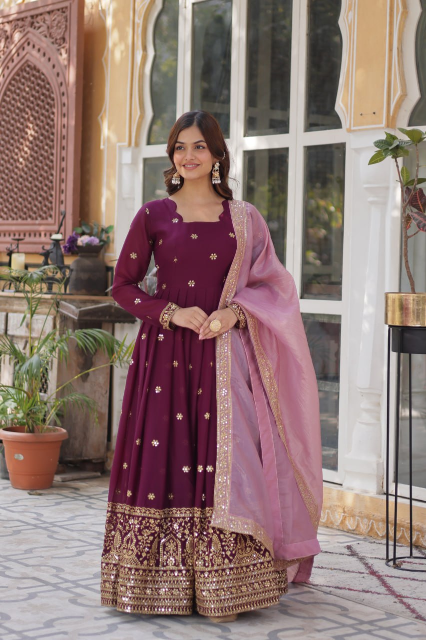 Elegant Embroidered Gown with Designer Dupatta
