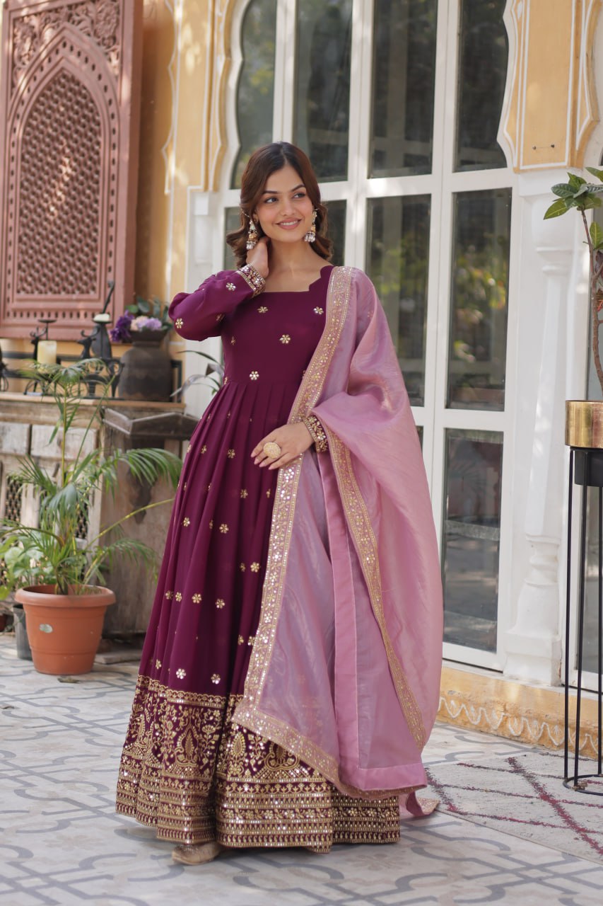 Elegant Embroidered Gown with Designer Dupatta