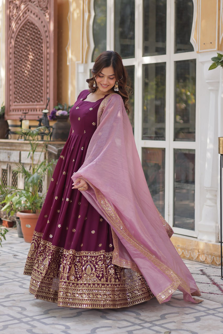 Elegant Embroidered Gown with Designer Dupatta