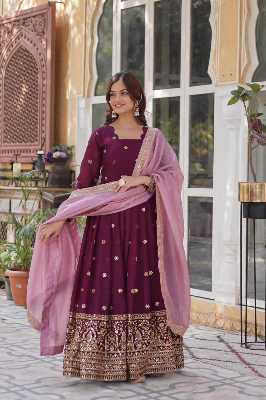 Elegant Embroidered Gown with Designer Dupatta