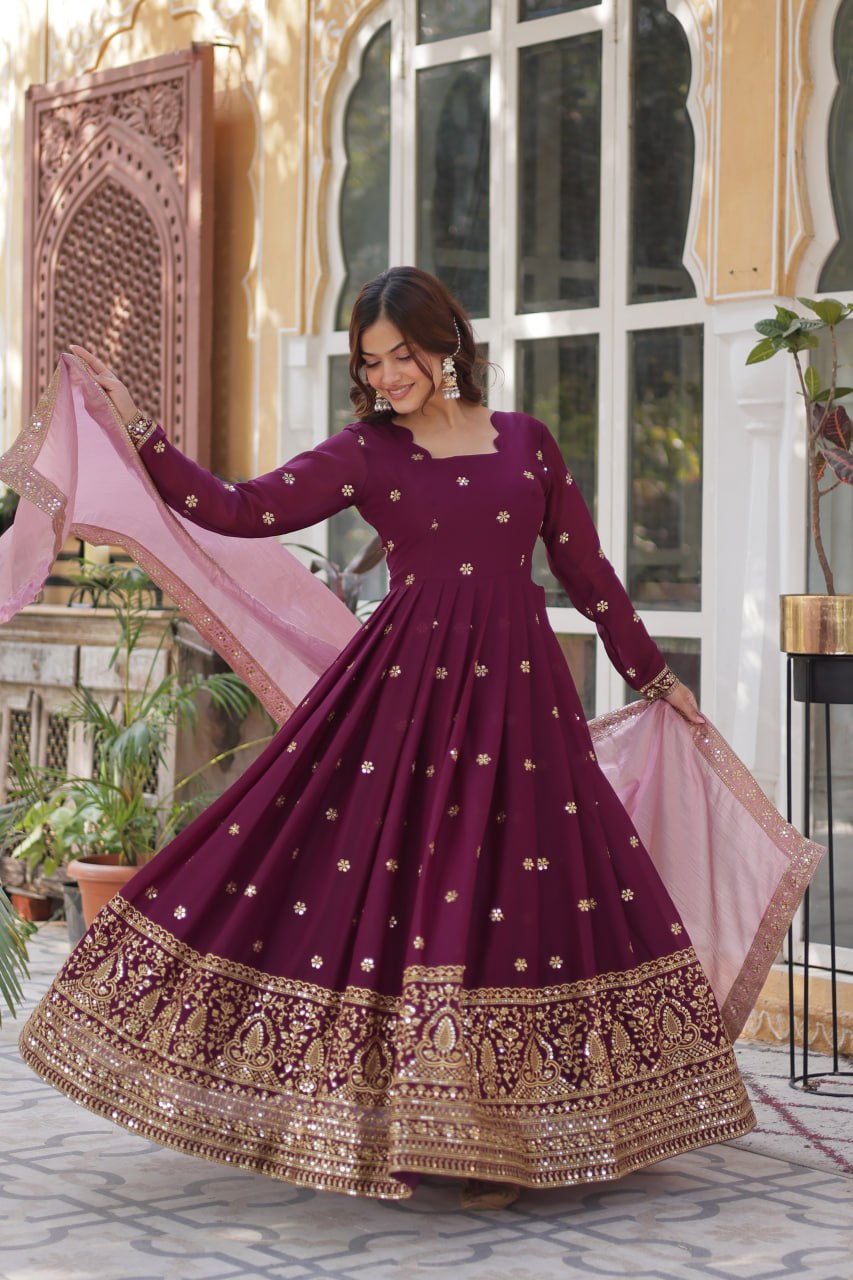 Elegant Embroidered Gown with Designer Dupatta