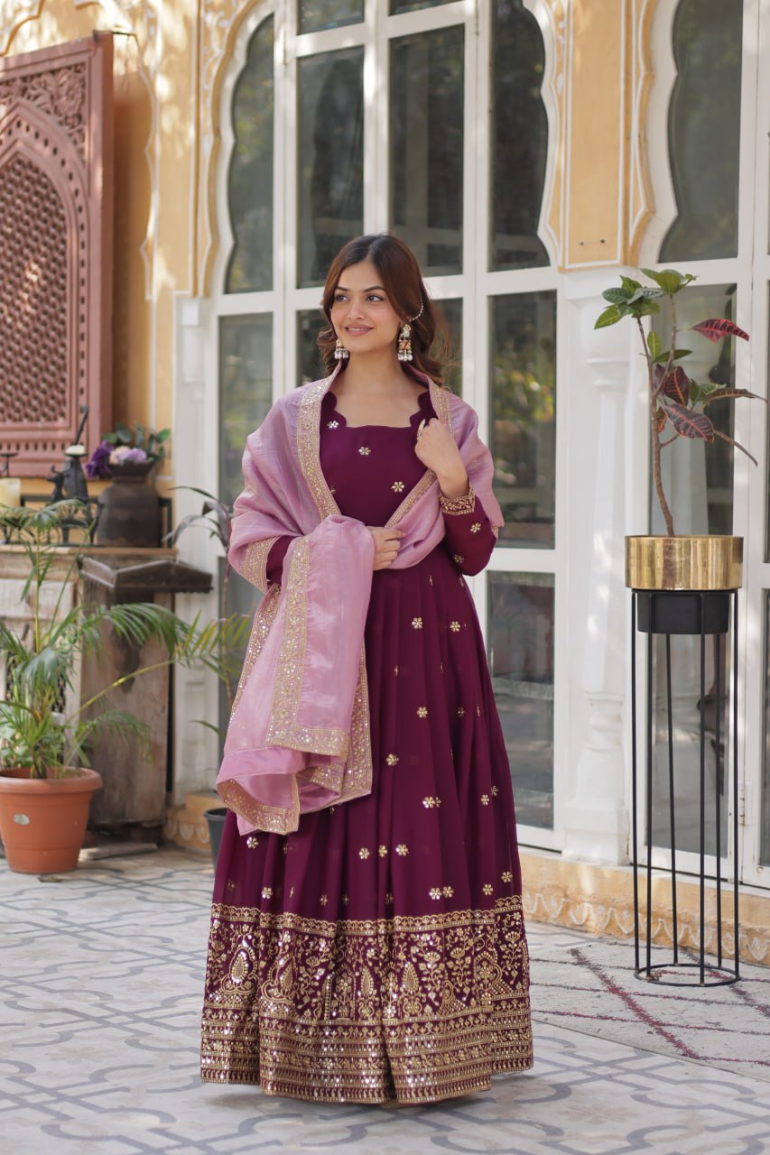 Elegant Embroidered Gown with Designer Dupatta