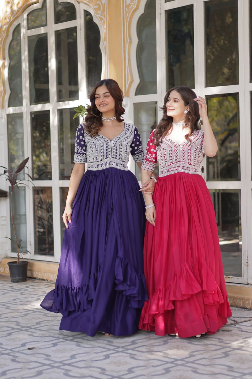 Georgette Embroidered Kurti with Lehenga Set