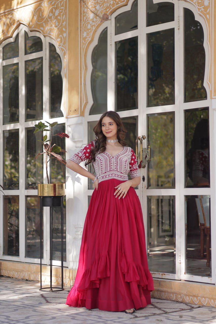 Georgette Embroidered Kurti with Lehenga Set
