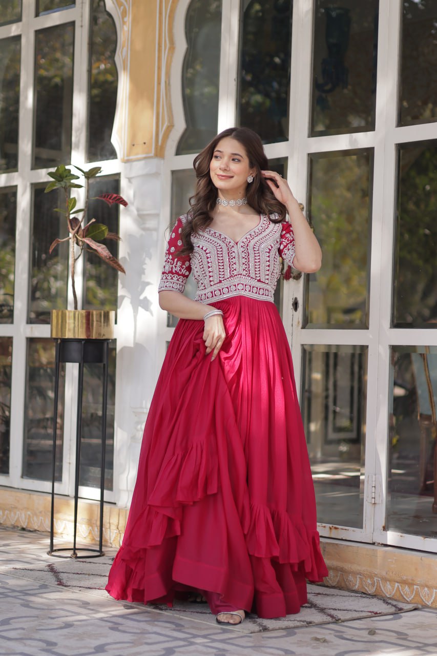 Georgette Embroidered Kurti with Lehenga Set