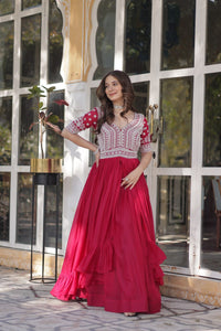 Georgette Embroidered Kurti with Lehenga Set