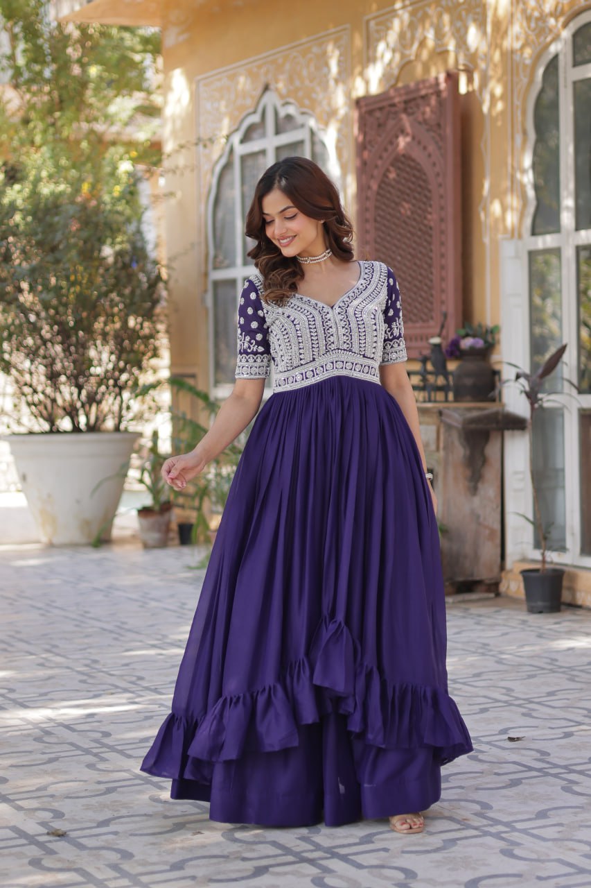 Georgette Embroidered Kurti with Lehenga Set