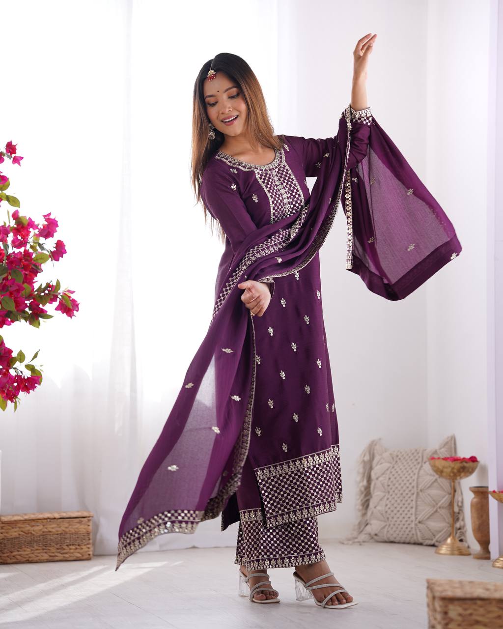 Ethereal Chic Pure Chinon Silk Straight Kurta Set