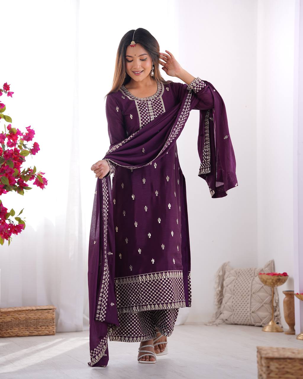Ethereal Chic Pure Chinon Silk Straight Kurta Set