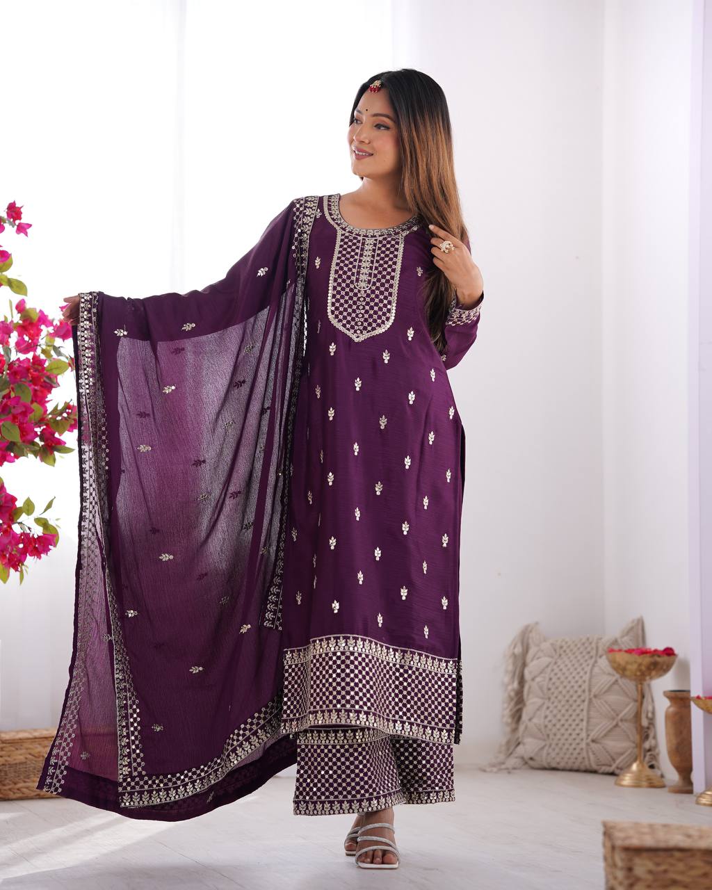 Ethereal Chic Pure Chinon Silk Straight Kurta Set