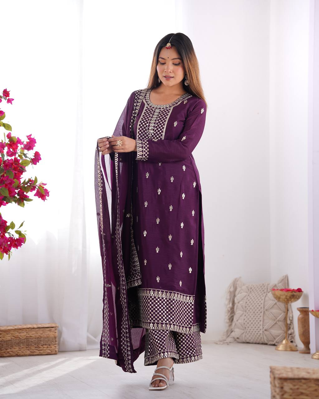 Ethereal Chic Pure Chinon Silk Straight Kurta Set