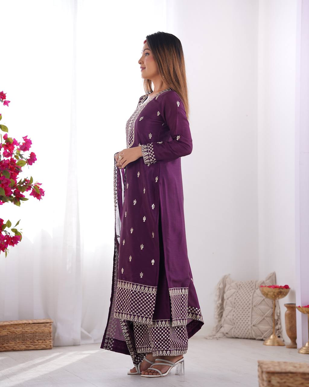 Ethereal Chic Pure Chinon Silk Straight Kurta Set