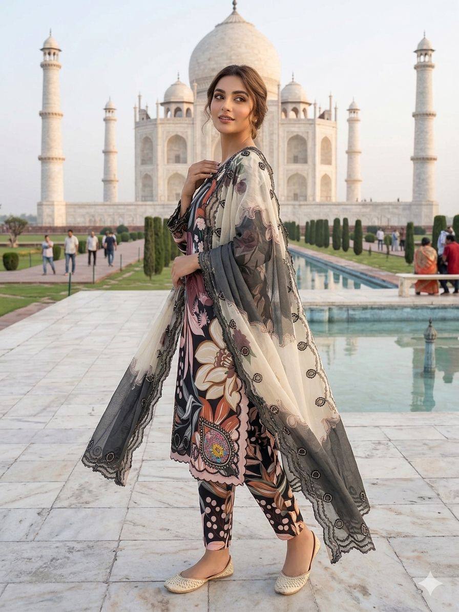 Elara Printed Maslin Embroidered Suit Set