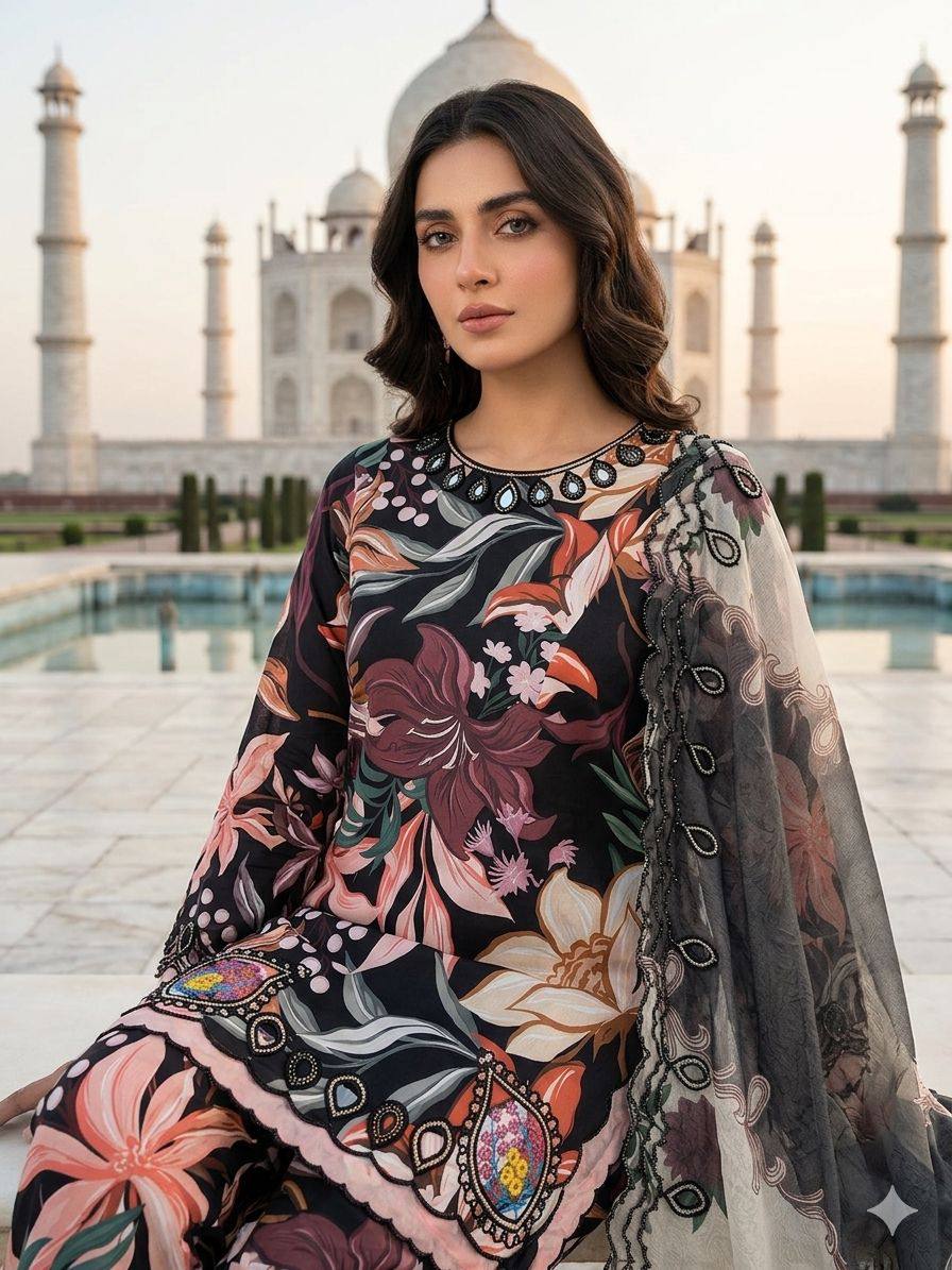 Elara Printed Maslin Embroidered Suit Set