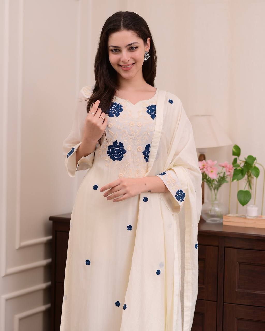Premium Roman Silk Embroidered 3-Piece Suit Set