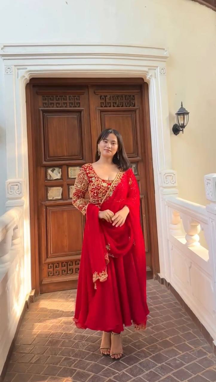 Redefine Festive Elegance with Our Designer Georgette Gown Set