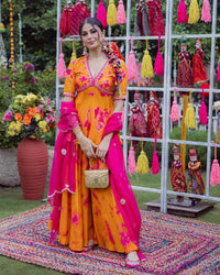 MUSTARD AND PINK PEPLUM SHARARA SET